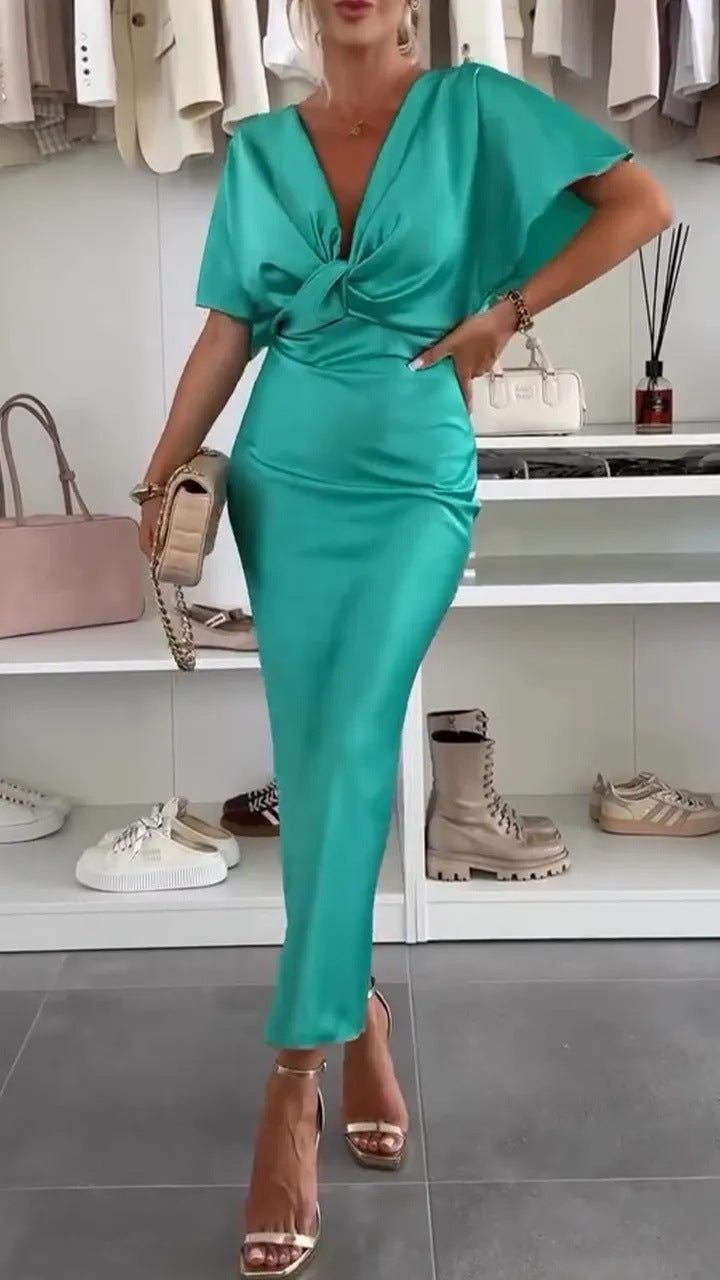 Damen Elegantes Wickelkleid aus satinierter Baumwolle