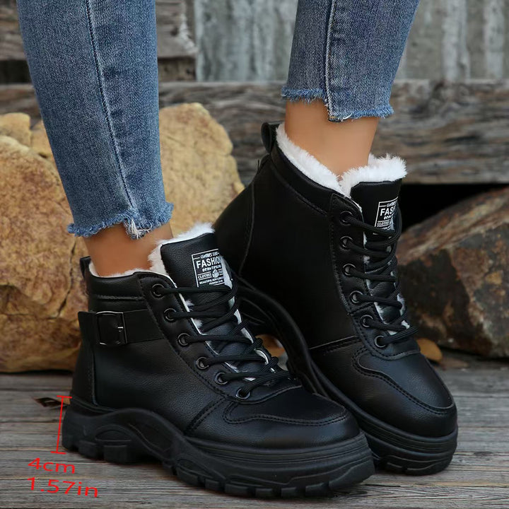Damen  gefütterte Plateau-Schnürstiefelette mit dekorativer Metallschnalle und profilierter Gummilaufsohle Nord Taschen