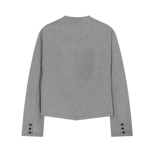 Damen Kurzblazer im Hahnentritt‑Muster mit Stehkragen und taillierter Cropped‑Silhouette Nord Taschen