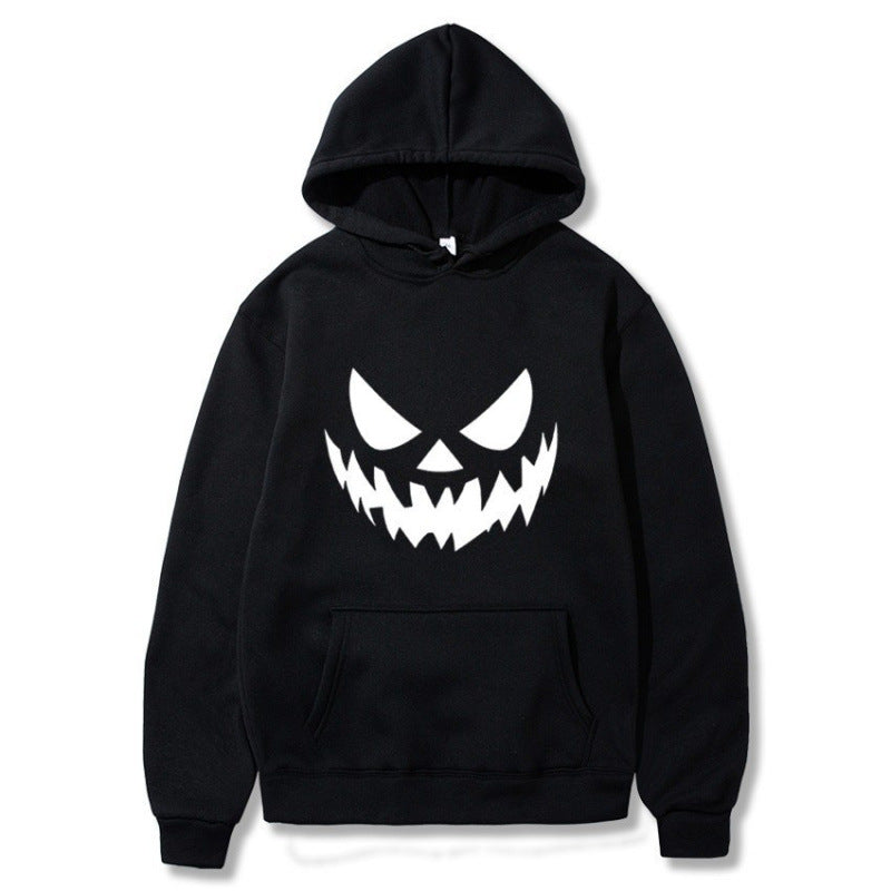 Unisex Kapuzenpullover mit gruseligem Kürbisgesicht-Print und Oversize Kängurutasche Nord Taschen