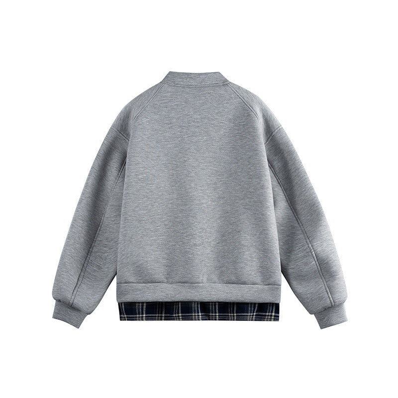 Damen Zwei‑in‑Eins Bomber‑Sweatjacke mit Karo‑Layer‑Einsatz und Stehkragen Nord Taschen