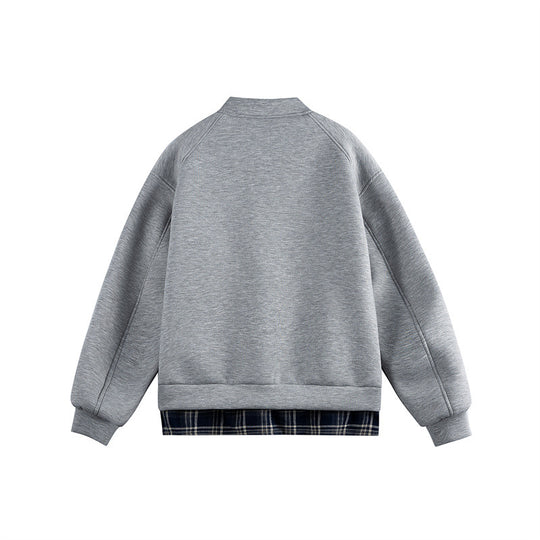 Damen Zwei‑in‑Eins Bomber‑Sweatjacke mit Karo‑Layer‑Einsatz und Stehkragen Nord Taschen