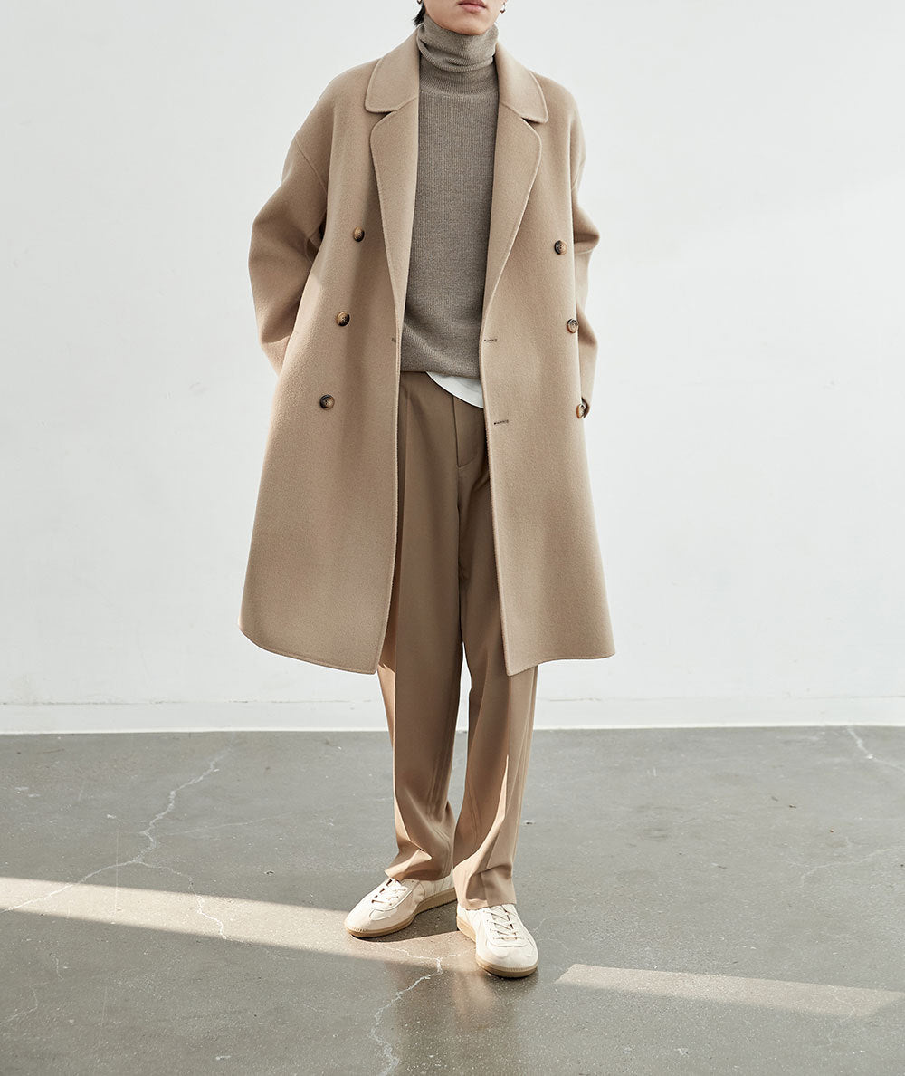 Herren Oversized Wollmantel mit Doppelreiher und Reverskragen Nord Taschen