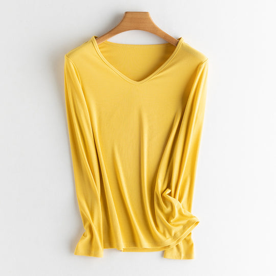 Damen Langarm-Feinrippshirt aus weichem Modal-Baumwollmix mit Rundhalsausschnitt Nord Taschen