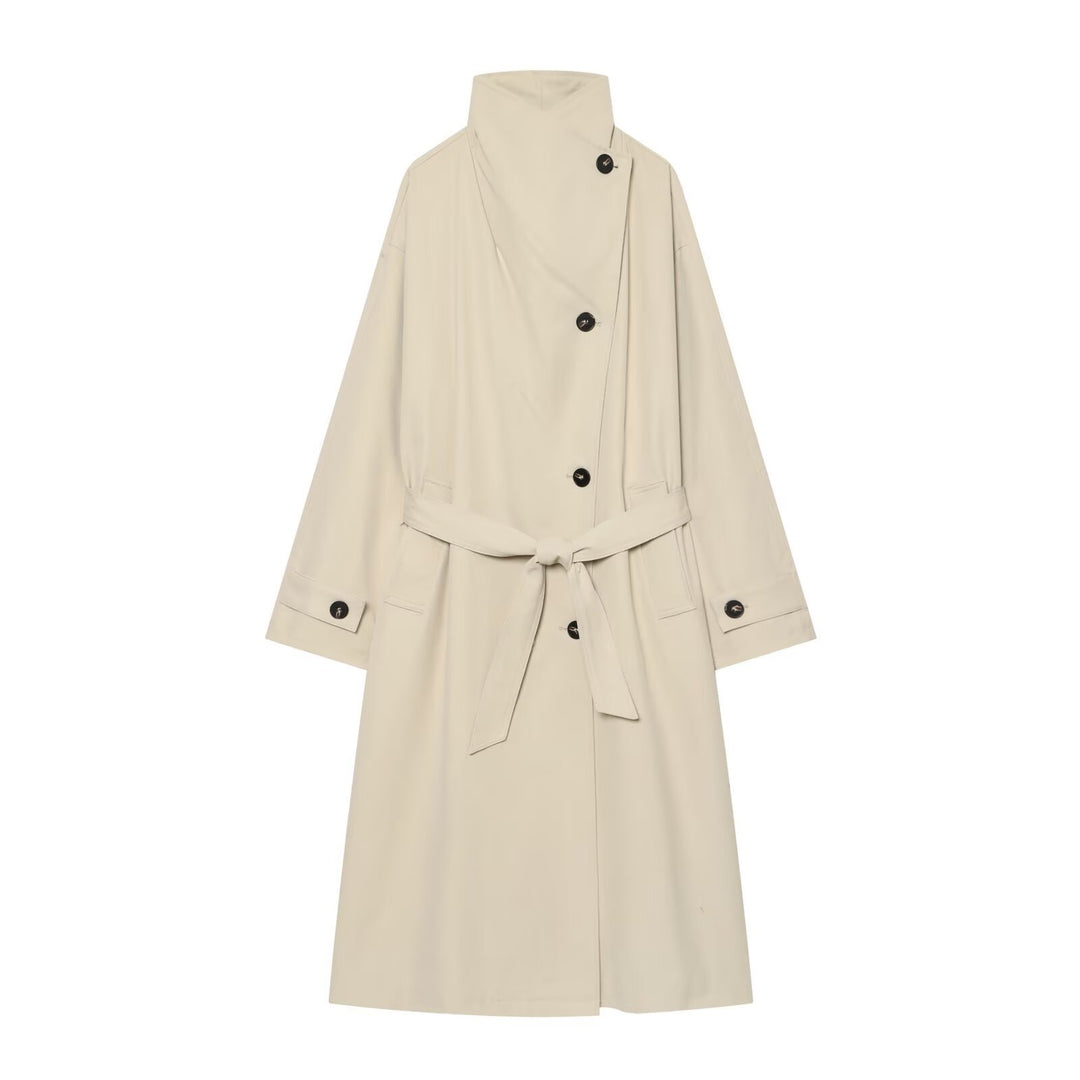 Damen Weitgeschnittener Trenchcoat mit Funnelkragen, asymmetrischer Knopfleiste und Bindegürtel Nord Taschen