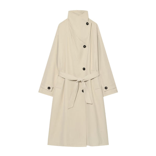 Damen Weitgeschnittener Trenchcoat mit Funnelkragen, asymmetrischer Knopfleiste und Bindegürtel Nord Taschen