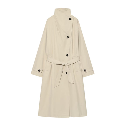 Damen Weitgeschnittener Trenchcoat mit Funnelkragen, asymmetrischer Knopfleiste und Bindegürtel Nord Taschen