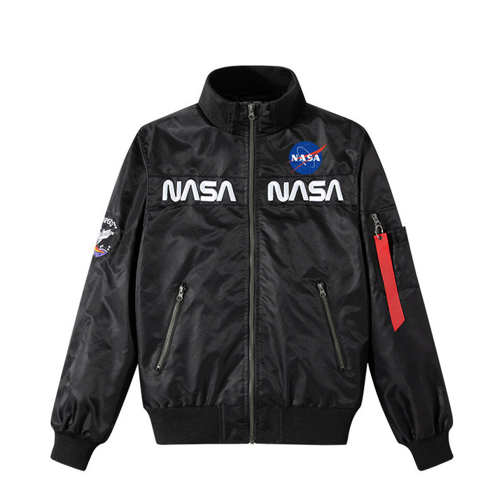 Men's  retro space-logo nylon zip bomber with angled zip pockets and utility sleeve tab Nord Taschen