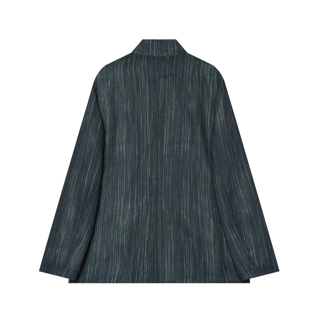 Damen Lockerer Longblazer im Nadelstreifen‑Look mit Stehkragen und aufgesetzten Taschen Nord Taschen