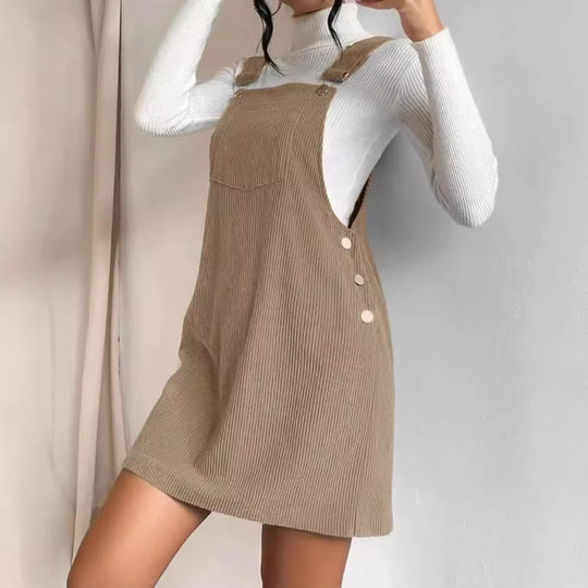 Damen Cord-Latzkleid mit verstellbaren Trägern, Seitlicher Druckknopfleiste und feinem Ripp-Effekt Nord Taschen
