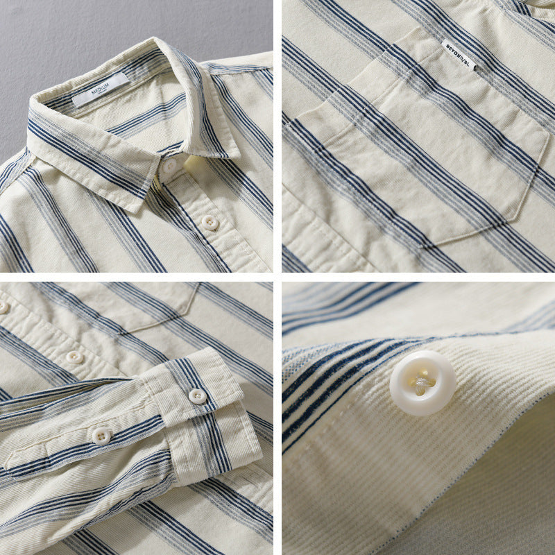 Herren Freizeithemd im Overshirt‑Stil aus leichtem Baumwollmix mit vertikalen Streifen Nord Taschen