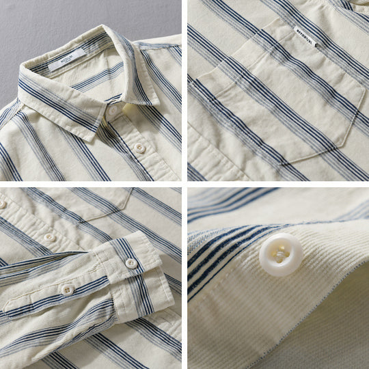 Herren Freizeithemd im Overshirt‑Stil aus leichtem Baumwollmix mit vertikalen Streifen Nord Taschen