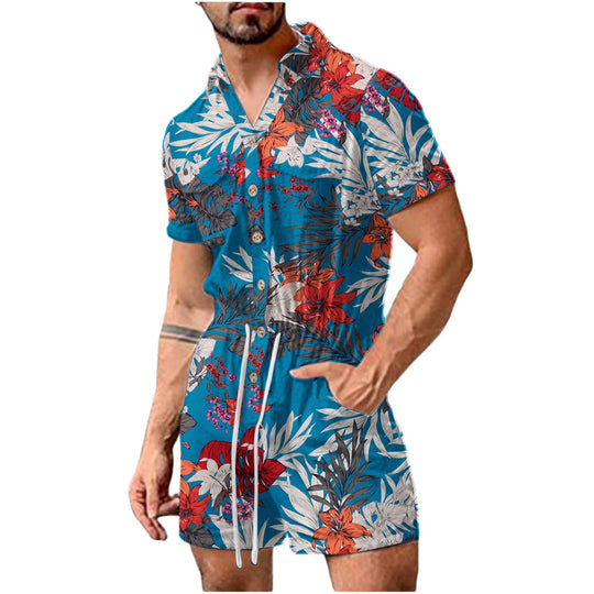 Herren Kurzoverall mit lNord Taschenhaftem Blumenmuster Nord Taschen