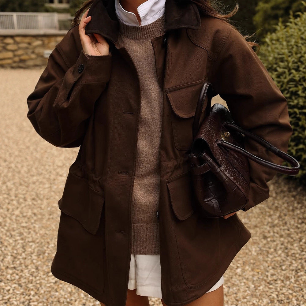 Damen Oversize Fieldjacke mit aufgesetzten Pattentaschen und Taillen-Zug Nord Taschen