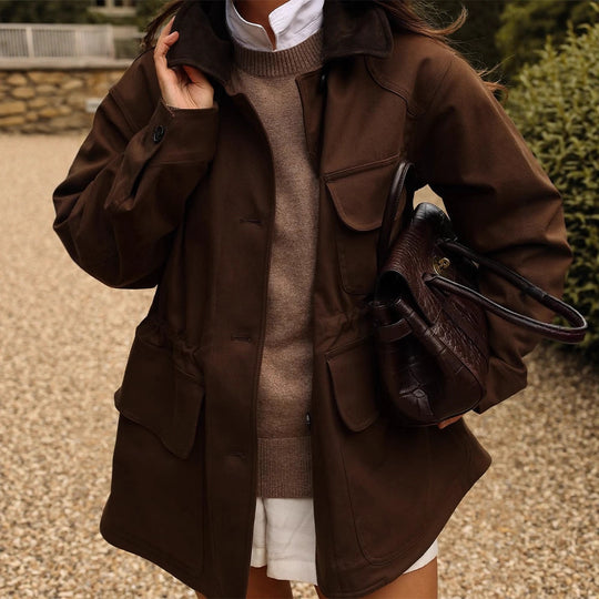 Damen Oversize Fieldjacke mit aufgesetzten Pattentaschen und Taillen-Zug Nord Taschen