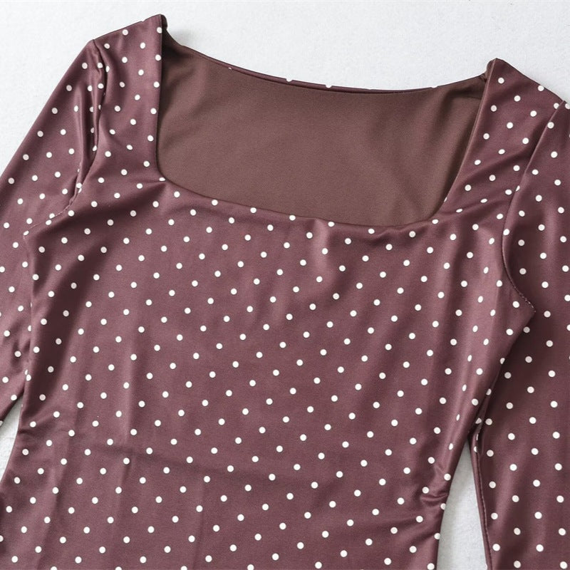 Damen Langärmeliger Body mit quadratischem Ausschnitt und Pünktchenprint Nord Taschen