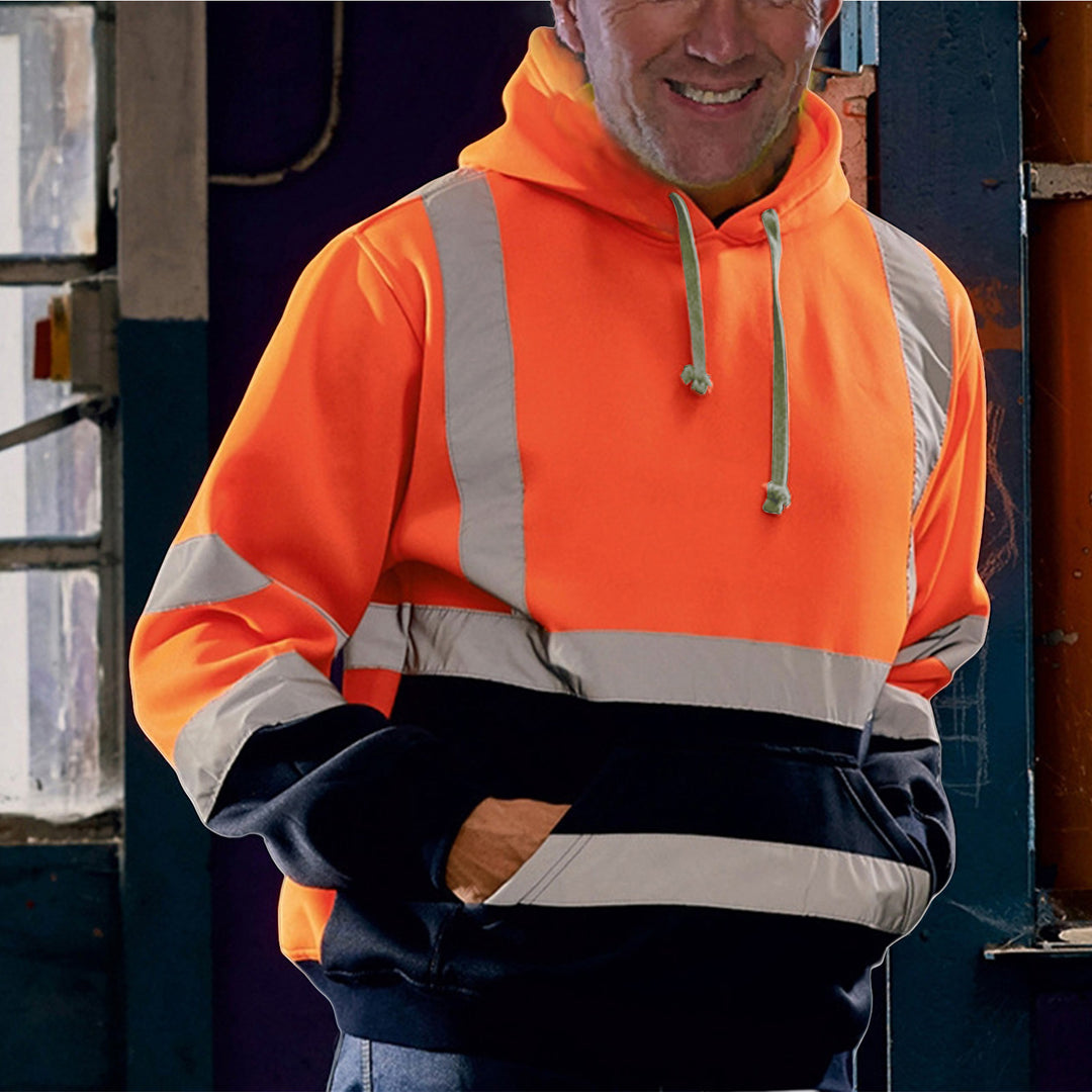 Herren reflektierende Sicherheits-Hoodie mit kontrastreichen Reflektorbändern, Kängurutasche und verstellbarer Kapuze Nord Taschen