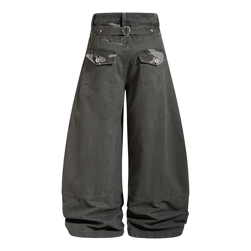 Damen weite Palazzohose aus Baumwolle mit Camouflage-Bund und Utility-Nähten Nord Taschen