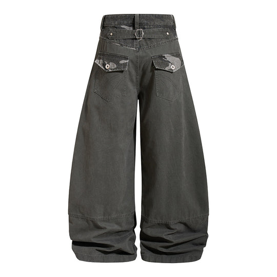 Damen weite Palazzohose aus Baumwolle mit Camouflage-Bund und Utility-Nähten Nord Taschen