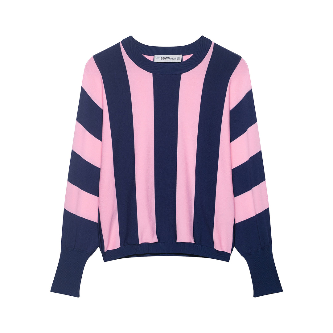 Damen Oversized Strickpullover mit breiten Streifen, Rundhalsausschnitt und verlängerten Rippärmeln Nord Taschen