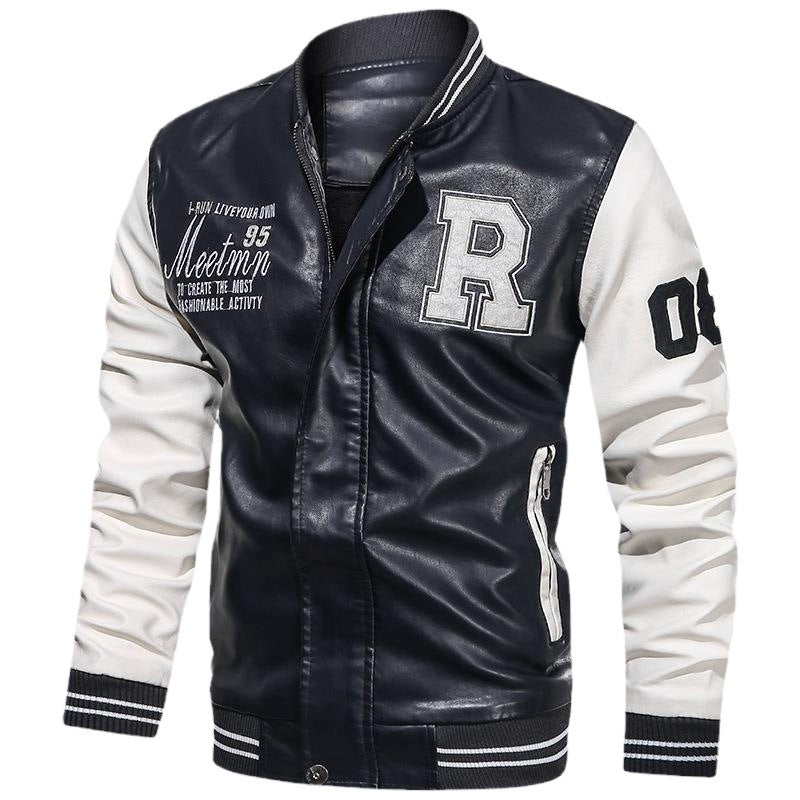 Herren Varsity-Bomberjacke im College-Stil aus Kunstleder mit bestickten Logos & kontrastreichen Ärmeln Nord Taschen