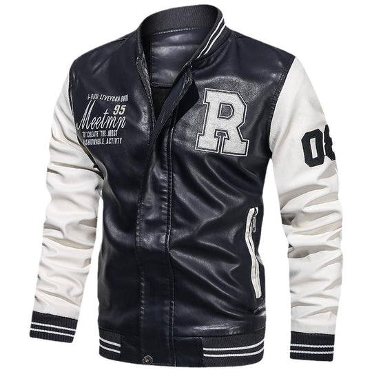 Herren Varsity-Bomberjacke im College-Stil aus Kunstleder mit bestickten Logos & kontrastreichen Ärmeln Nord Taschen