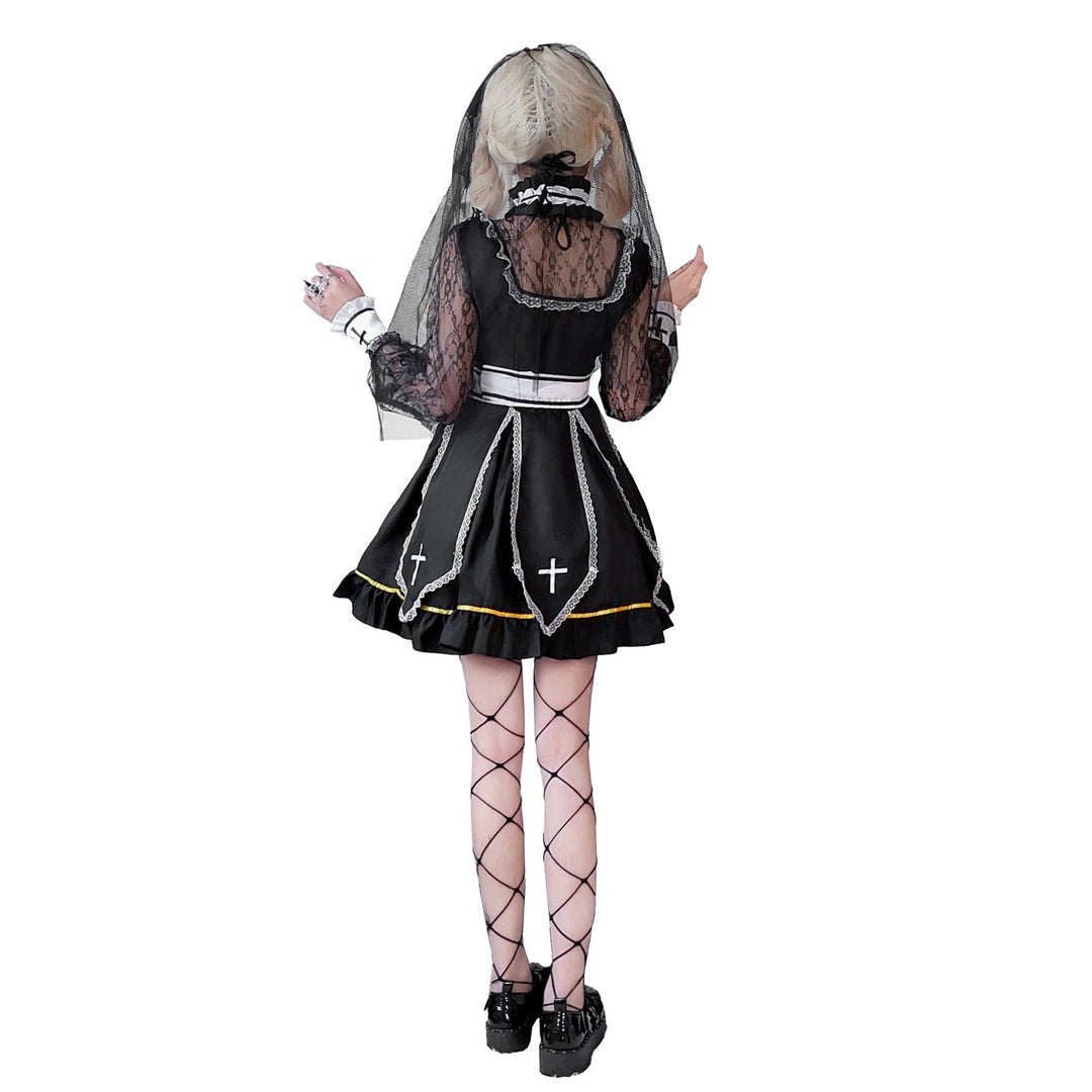 Damen Gothic Brautkostüm mit Spitzenärmeln und aufwendigen Rüschen Nord Taschen
