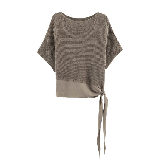 Damen Oversize-Feinstrick-Poncho mit asymmetrischem Saum und Bindeband Nord Taschen