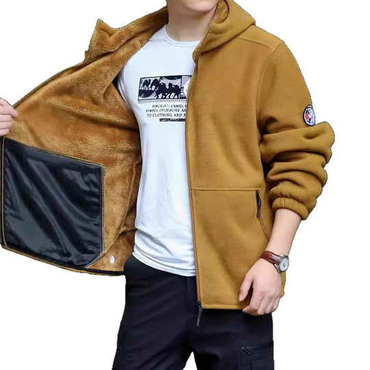 Herren Kapuzen-Fleecejacke mit Sherpa-Innenfutter, Zwei-Wege-Reißverschluss und windabweisender Front Nord Taschen