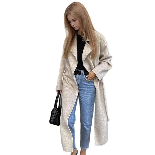 Damen Oversize Wollmix-Mantel mit offenem Fall, weitem Schalkragen und geradem Schnitt Nord Taschen