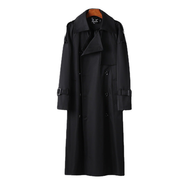 Herren Langer Doppelreihiger Trenchcoat mit Taillengürtel, Epauletten und klassischem Schalkragen Nord Taschen