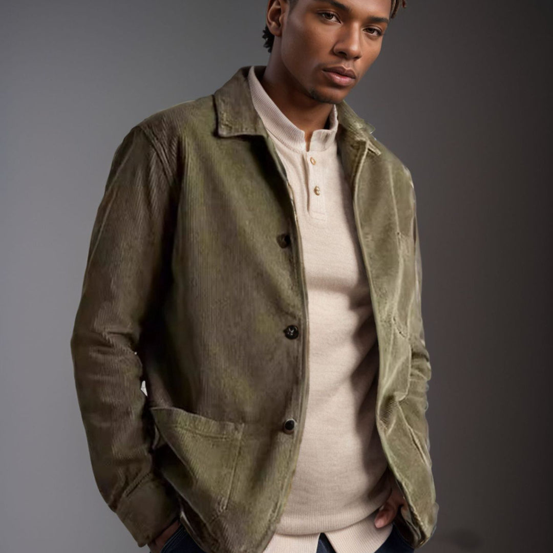 Herren Cord-Workerjacke mit Hemdkragen und aufgesetzten Taschen Nord Taschen