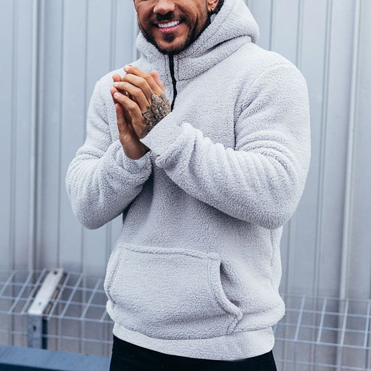 Herren kuscheliger Sherpa-Hoodie mit Kängurutasche und hohem Kragen Nord Taschen