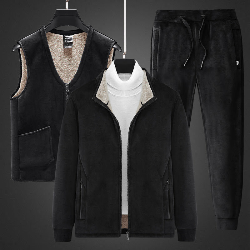 Herren wärmendes Fleece-Dreiteiliges Set mit Reißverschlussjacke, Teddyweste und Jogginghose Nord Taschen