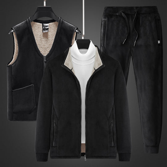 Herren wärmendes Fleece-Dreiteiliges Set mit Reißverschlussjacke, Teddyweste und Jogginghose Nord Taschen