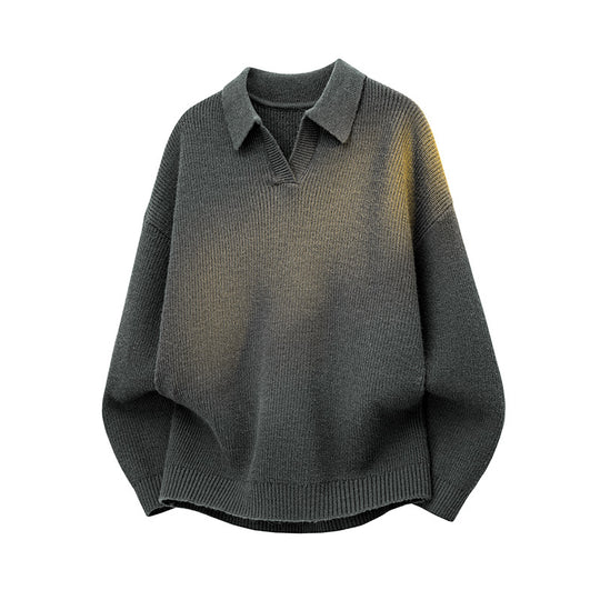 Damen Modischer Grobstrickpullover mit V-Ausschnitt und lässigem Schnitt Nord Taschen