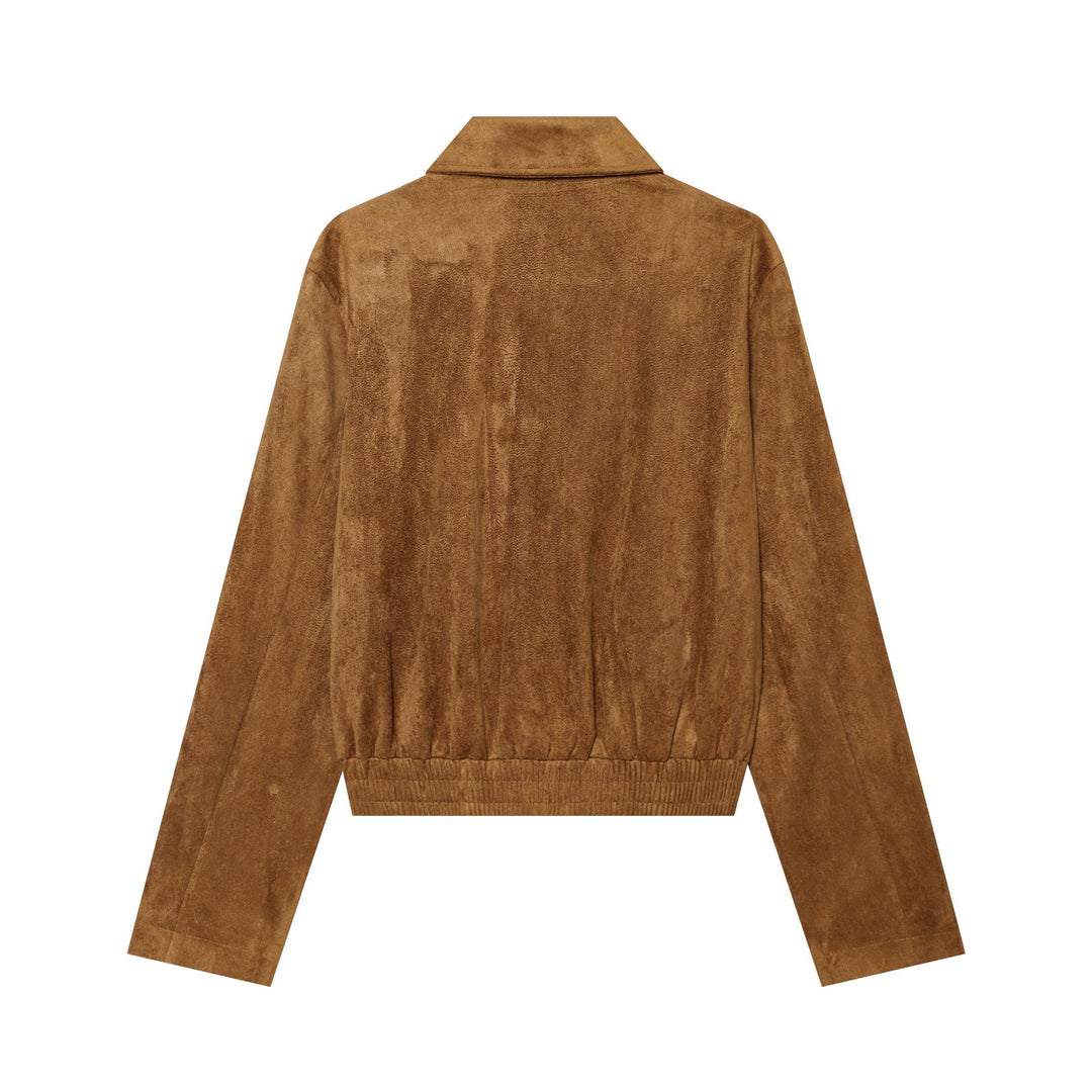 Damen Kurzjacke aus Veloursleder mit Blouson‑Silhouette, Stehkragen und Knopfleiste Nord Taschen