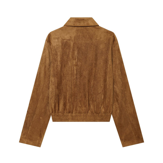 Damen Kurzjacke aus Veloursleder mit Blouson‑Silhouette, Stehkragen und Knopfleiste Nord Taschen
