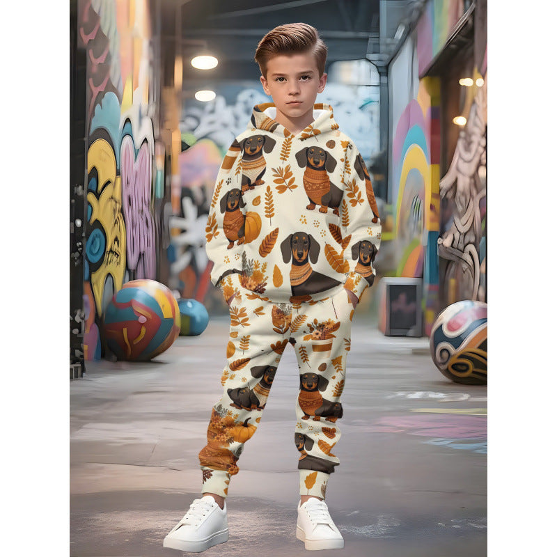 Unisex Kinder Jogginganzug mit Kapuzenpullover und detailreichem Auto-Print Nord Taschen