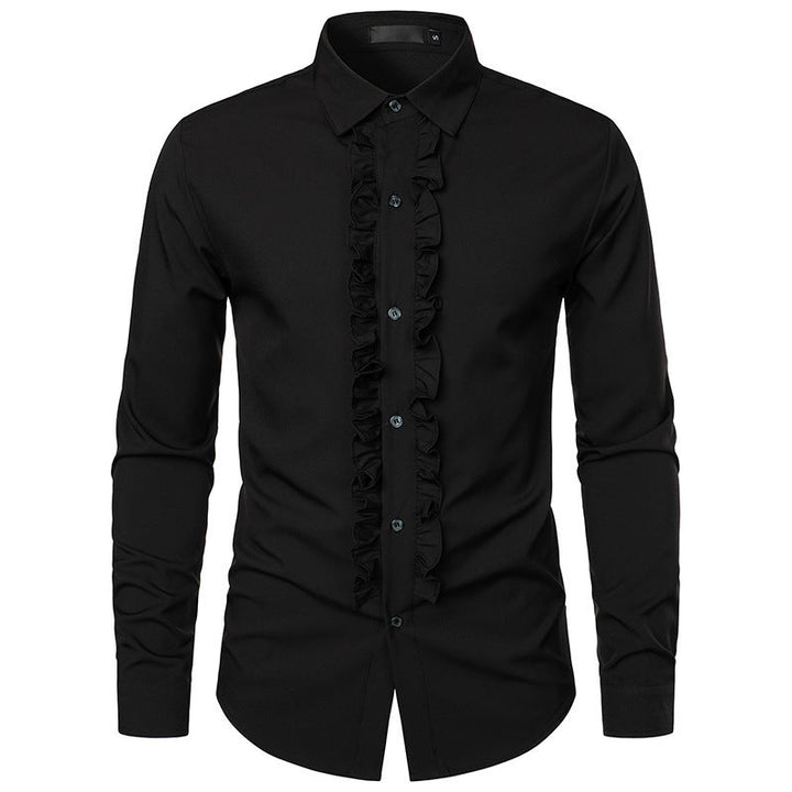 Herren Langarmhemd mit Rüschenverzierung und eleganten Knopfdetails