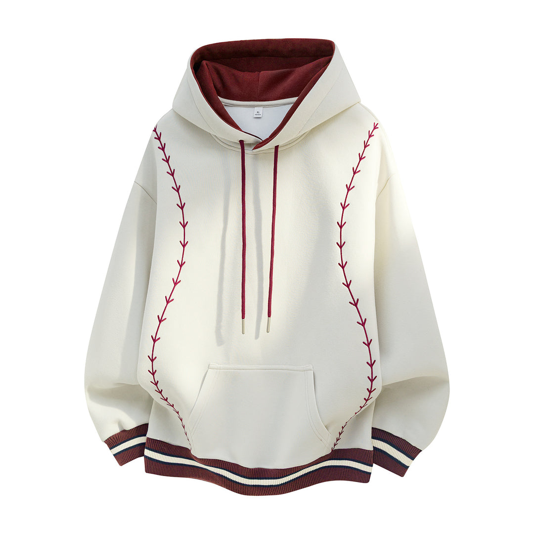 Damen Oversize-Kapuzenpullover mit gestickten Ranken und Kontrastdetails Nord Taschen