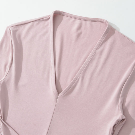 Damen V-Ausschnitt Maxi-Wickelkleid aus Jersey mit geraffter Taillenpartie Nord Taschen