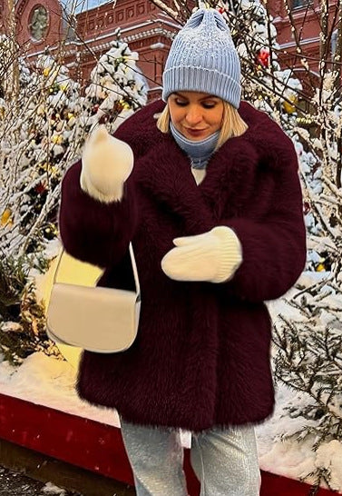 Damen Langfloriger Oversize Kunstpelz‑Mantel mit Boxy‑Silhouette und offenem Schnitt Nord Taschen