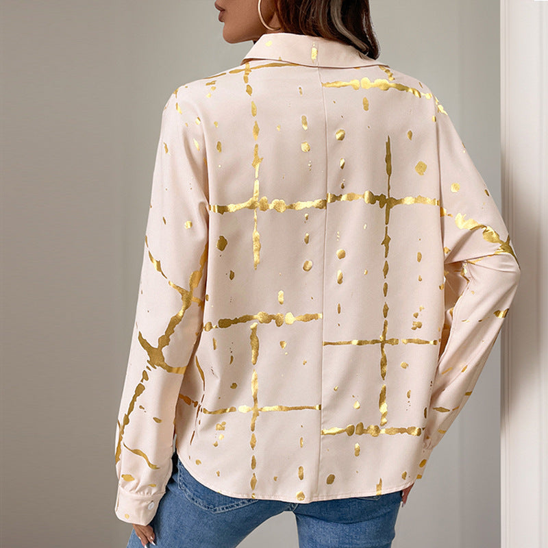 Damen Hemdblusenbluse mit metallic Print und relaxed Fit Nord Taschen