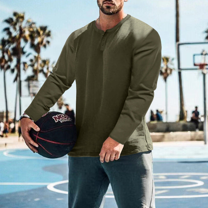 Herren langärmliges Henley-Shirt mit strukturiertem Stoff und praktischen Knopfdetails