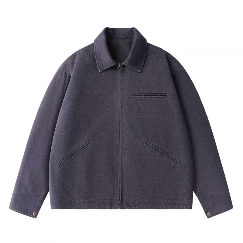 Unisex Kastenförmige Kurzjacke im Worker-Blouson-Stil mit Hemdkragen und verdecktem Reißverschluss Nord Taschen