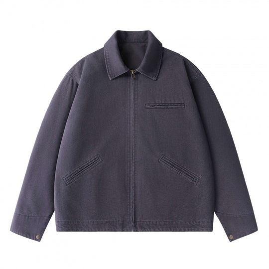 Unisex Kastenförmige Kurzjacke im Worker-Blouson-Stil mit Hemdkragen und verdecktem Reißverschluss Nord Taschen