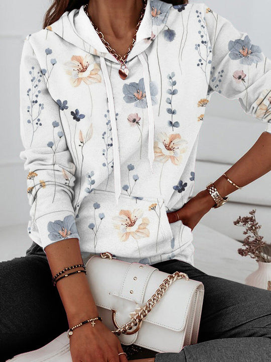 Damen Kapuzenpullover mit floralem Print und Kängurutasche Nord Taschen