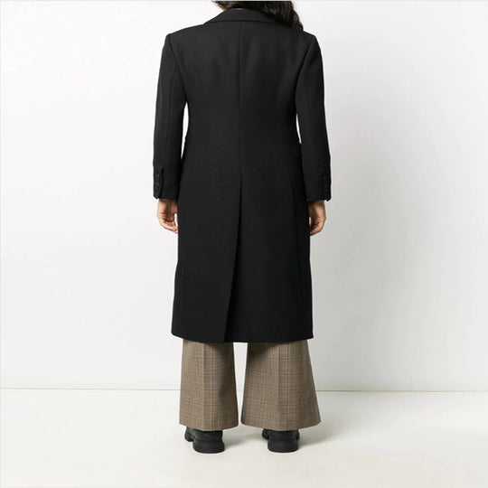 Damen Eleganter Einreihiger Longmantel im Smokingschnitt mit schmalem Revers und Satinbesatz Nord Taschen