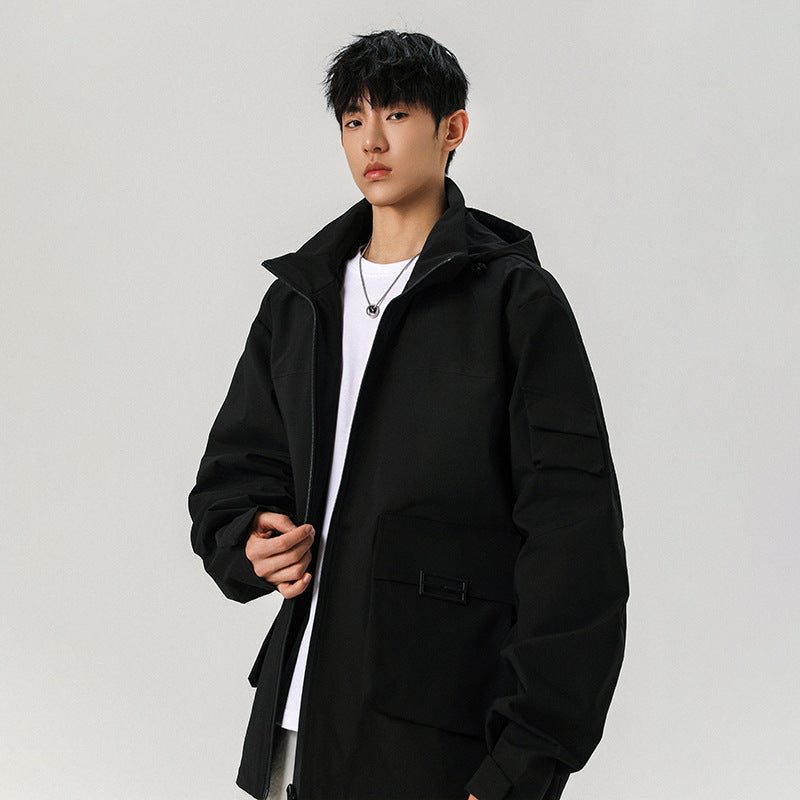 Herren Oversize Utility-Jacke mit technischer Softshell, Kapuze und Mehrfachtaschen Nord Taschen